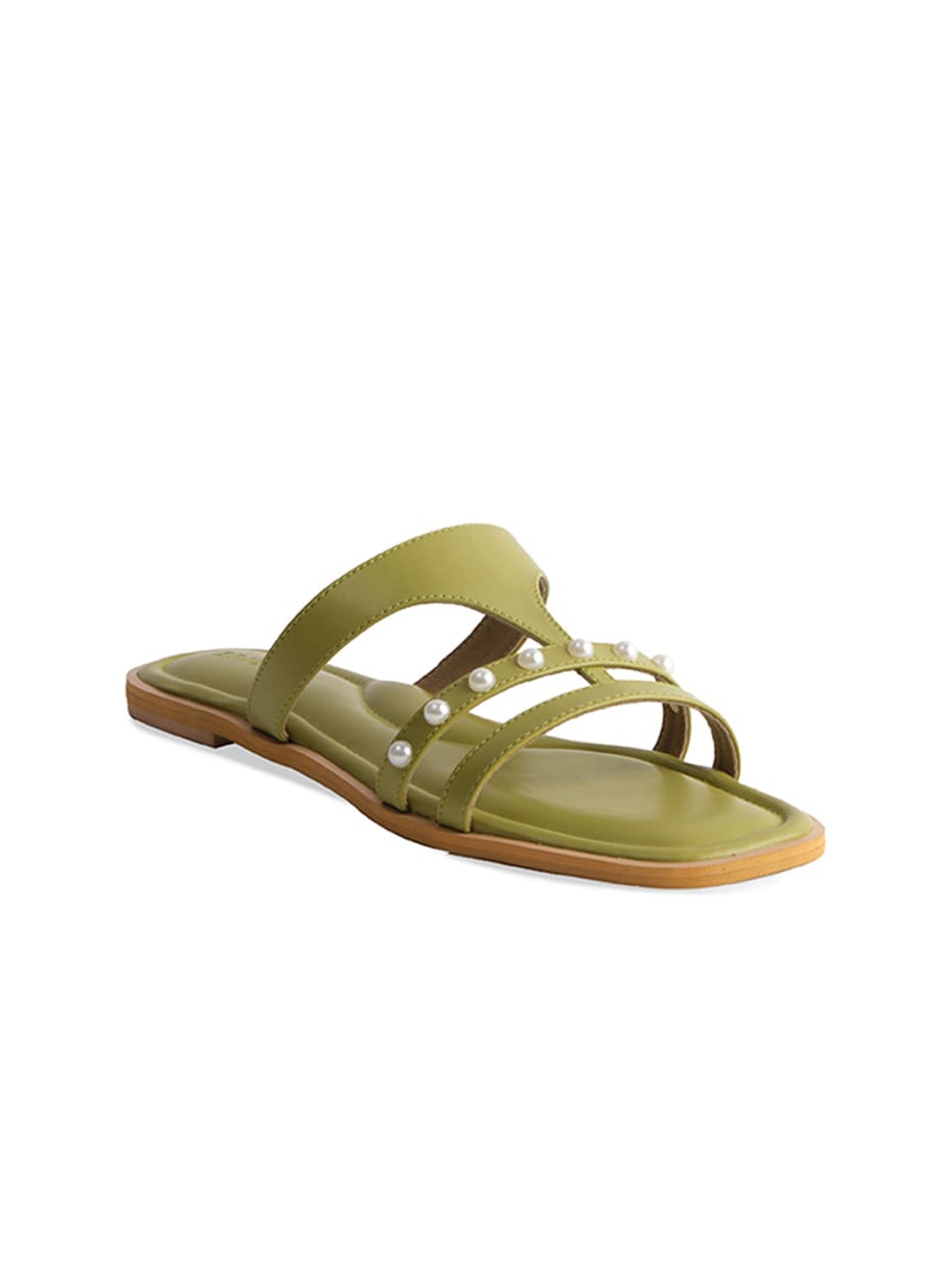 

ERIDANI Fia Embellished Open Toe Flats, Green