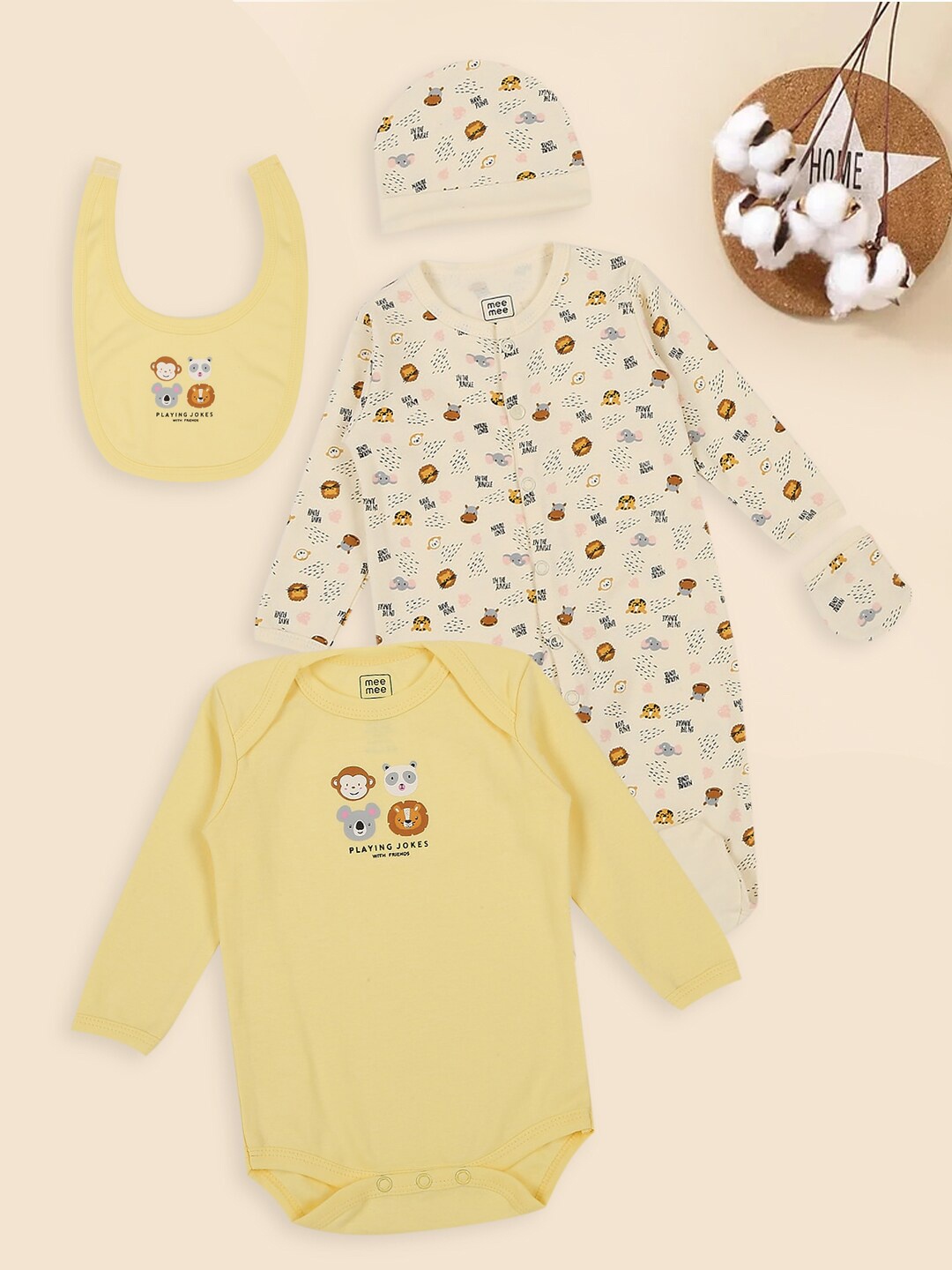 

MeeMee Infants 5-Pcs Pure Cotton Baby Apparel Gift Set, Yellow