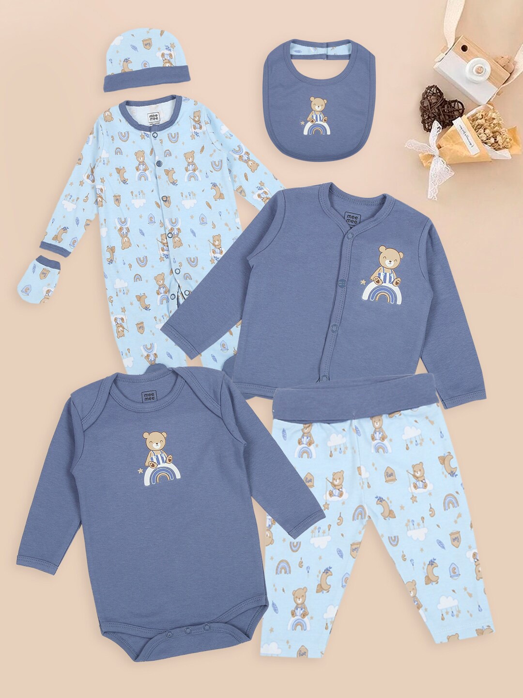

MeeMee Infants 7-Pcs Pure Cotton Baby Apparel Gift Set, Blue