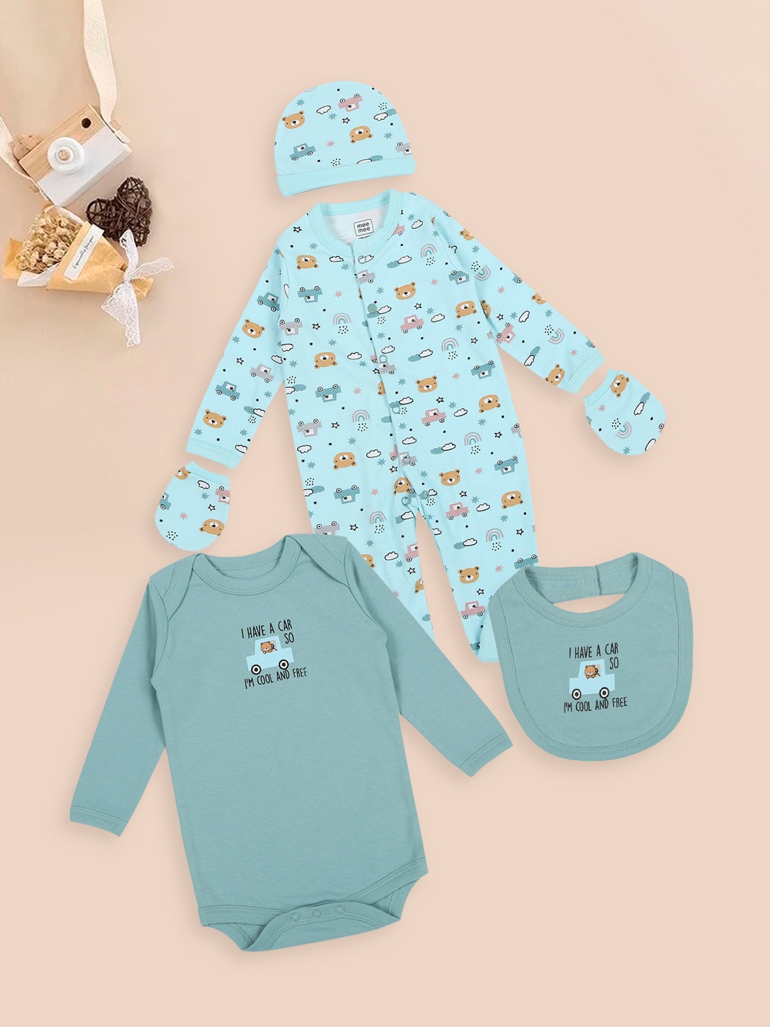 

MeeMee Infants Printed Pure Cotton Apparel Gift Set, Blue