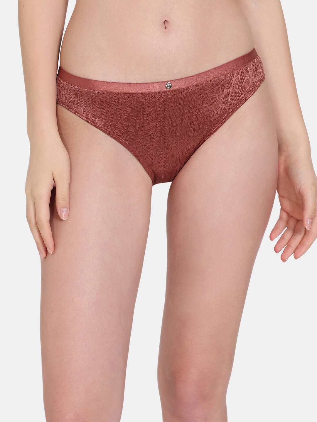 

Zivame Self Design Lace Hipster Briefs, Brown