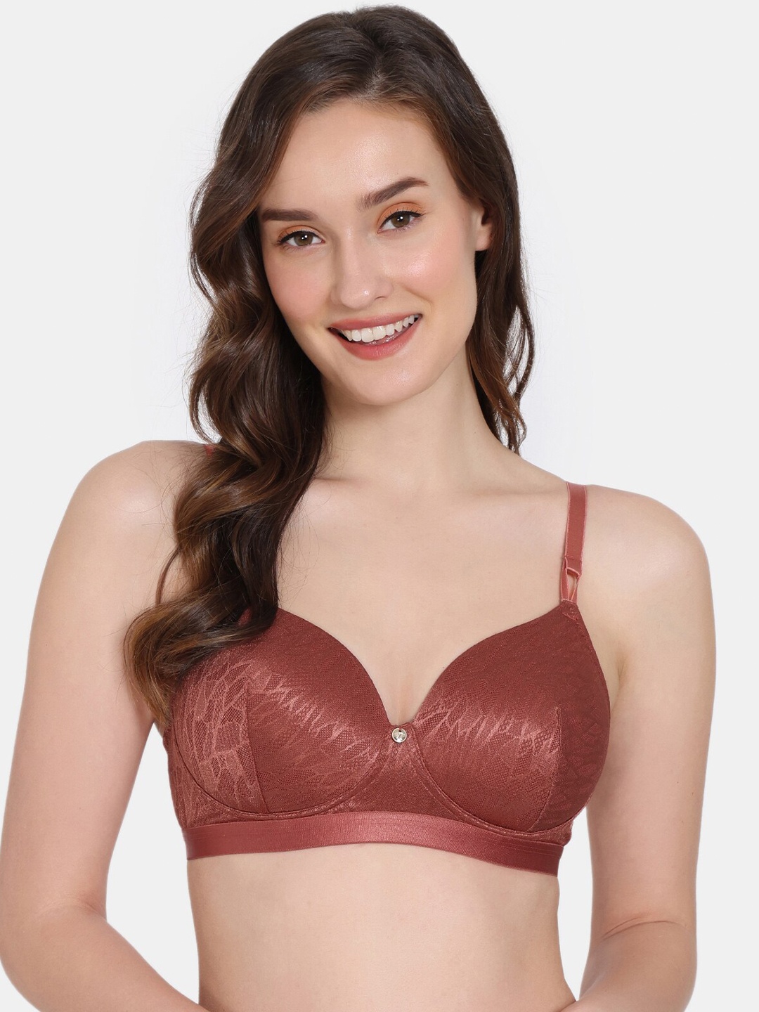 

Zivame Abstract Half Coverage Lightly Padded Bra With All Day Comfort, Red