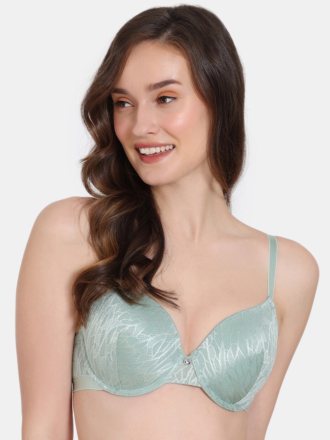 

Zivame Abstract Self Design Underwired Lightly Padded T-shirt Bra With All Day Comfort, Green