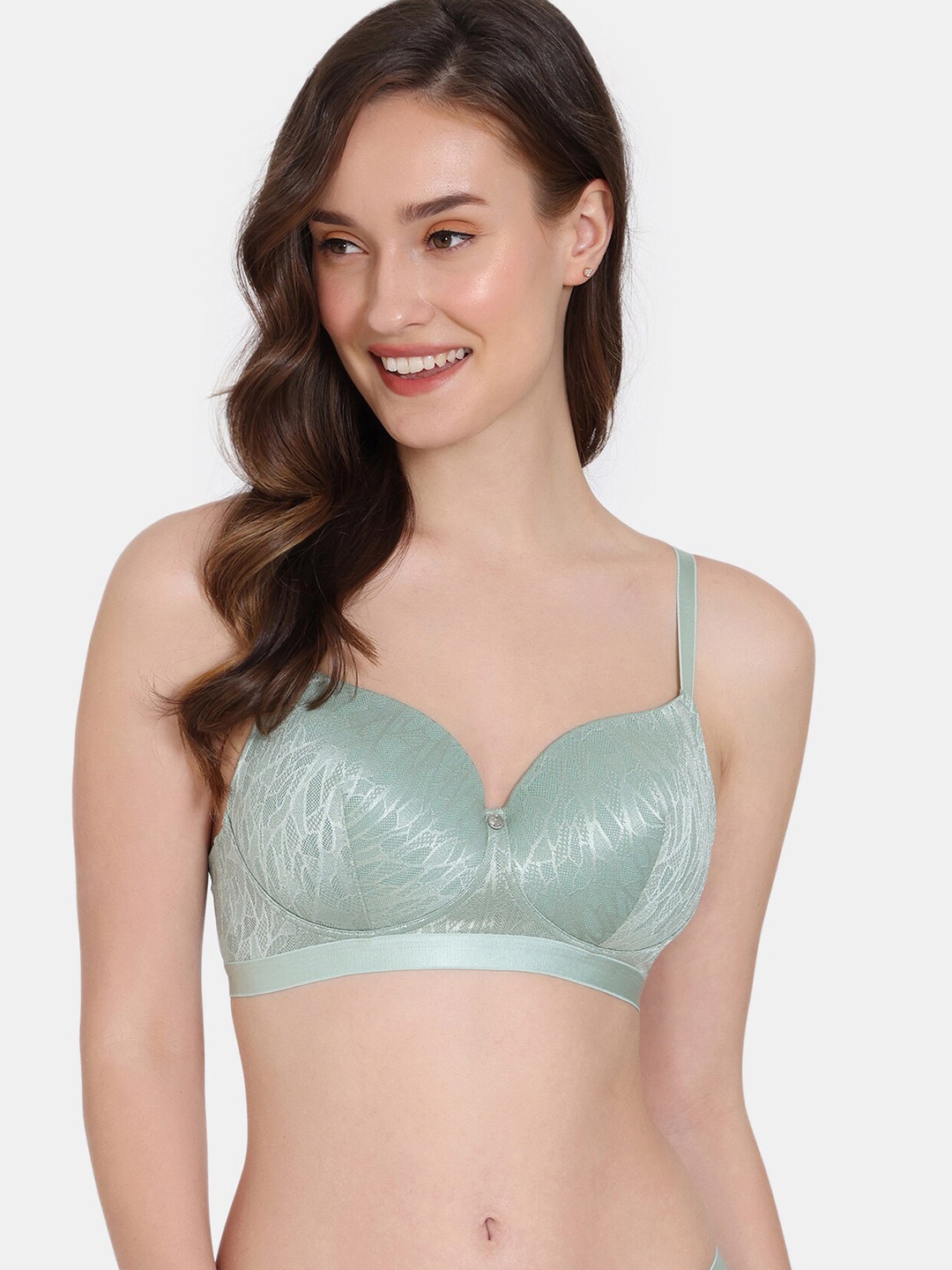 

Zivame Abstract Self Design Underwired Lightly Padded T-shirt Bra With All Day Comfort, Green