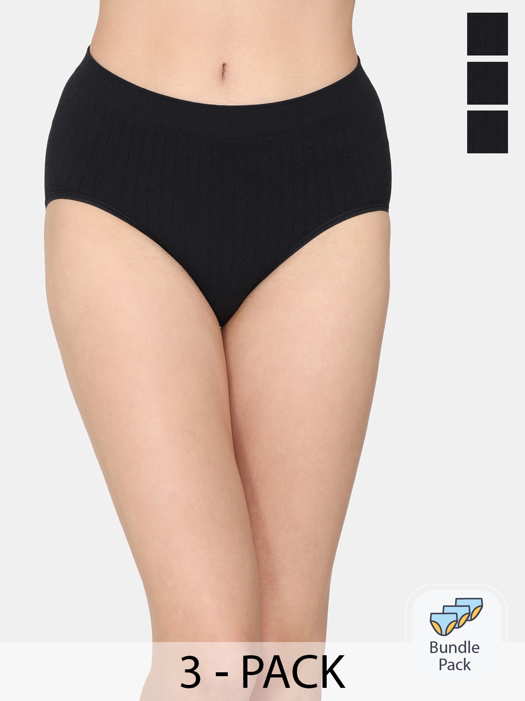 

Zivame Pack Of 3 Mid-Rise Hipster Briefs, Black