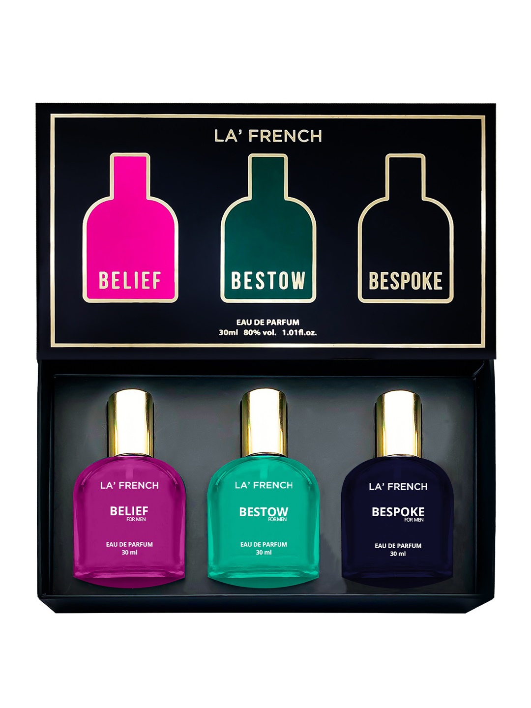La French Men Perfume Gift Set - Belief, Bestow, Bespoke - 30ml each