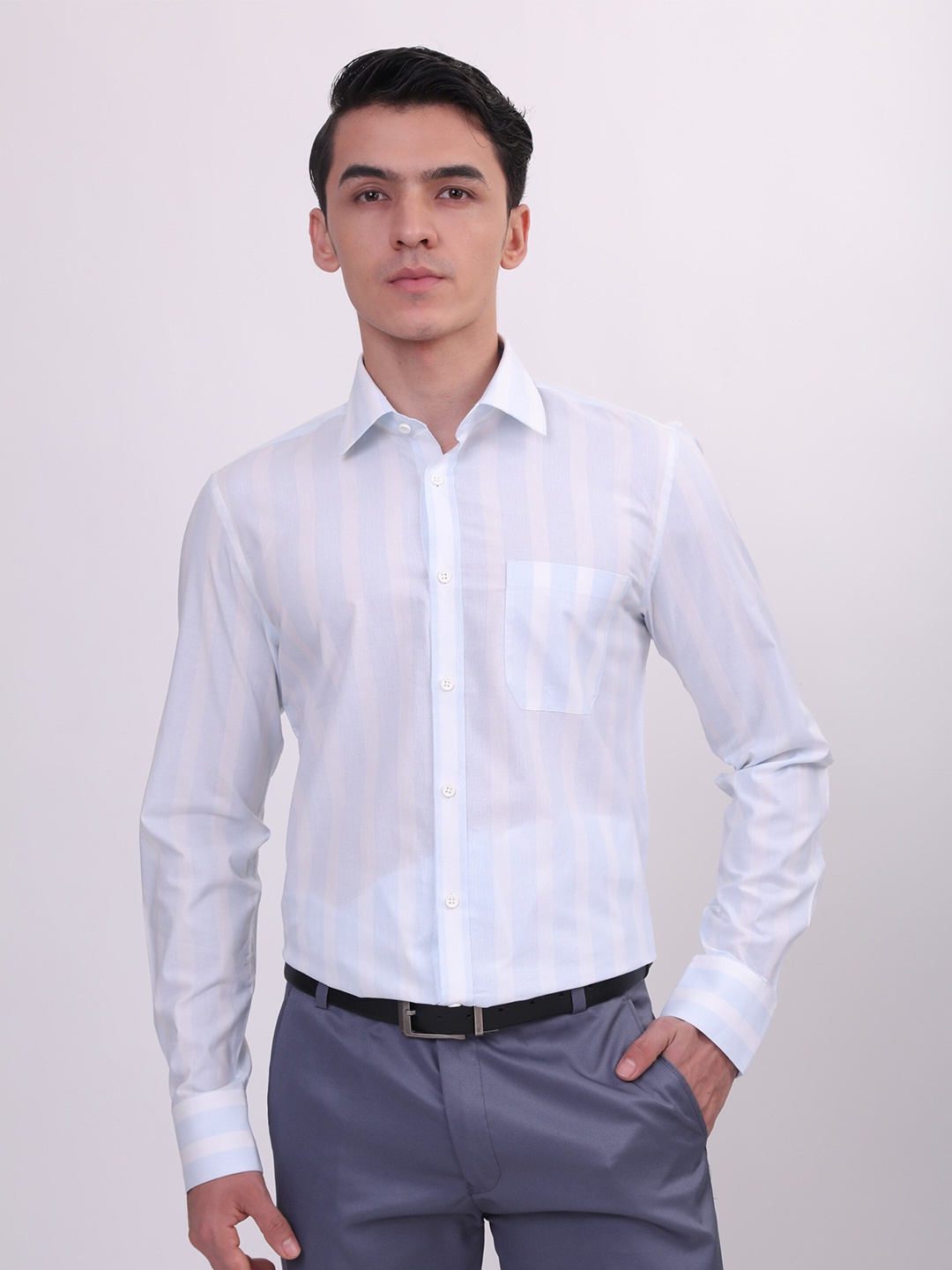 

LOUIS STITCH Comfort Vertical Striped Pure Cotton Formal Shirt, White