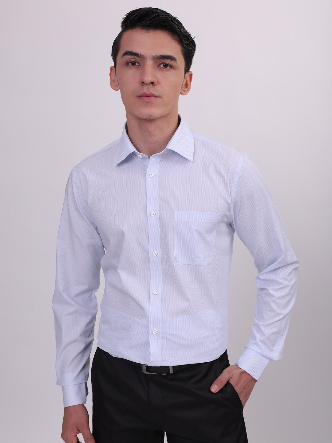 

LOUIS STITCH Vertical Striped Cotton Formal Shirt, Blue