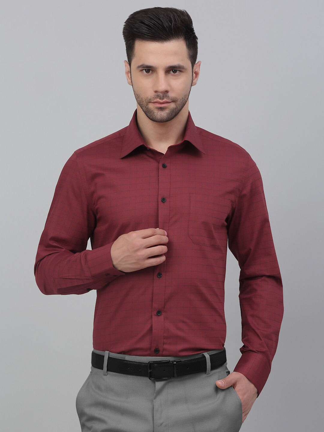 LOUIS STITCH Comfort Micro Checked Cotton Formal Shirt, Red