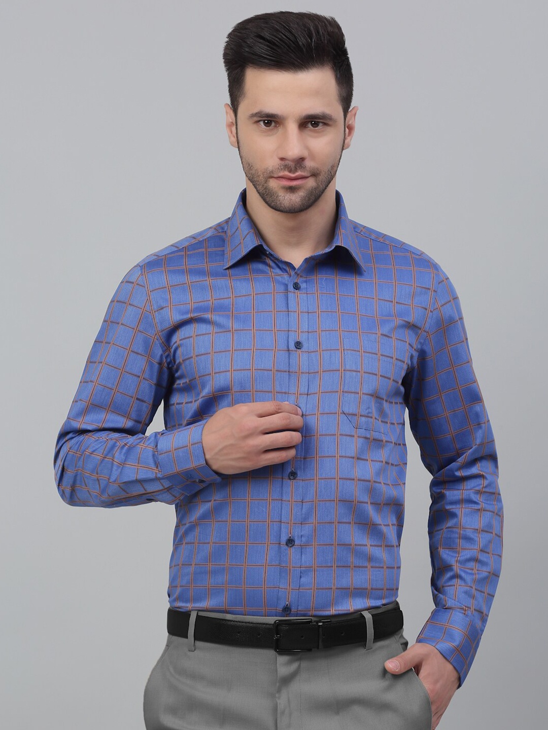 

LOUIS STITCH Comfort Grid Tattersall Checked Cotton Formal Shirt, Blue