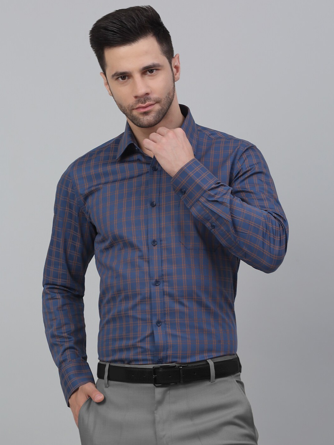 

LOUIS STITCH Comfort Fit Tartan Checked Cotton Formal Shirt, Blue