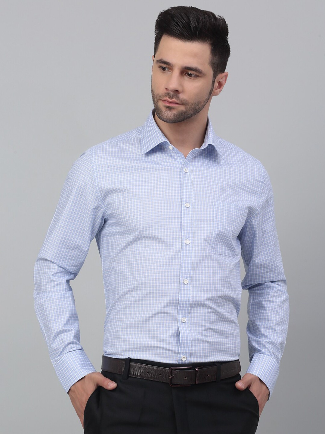 

LOUIS STITCH Comfort Fit Micro Checked Cotton Formal Shirt, Blue
