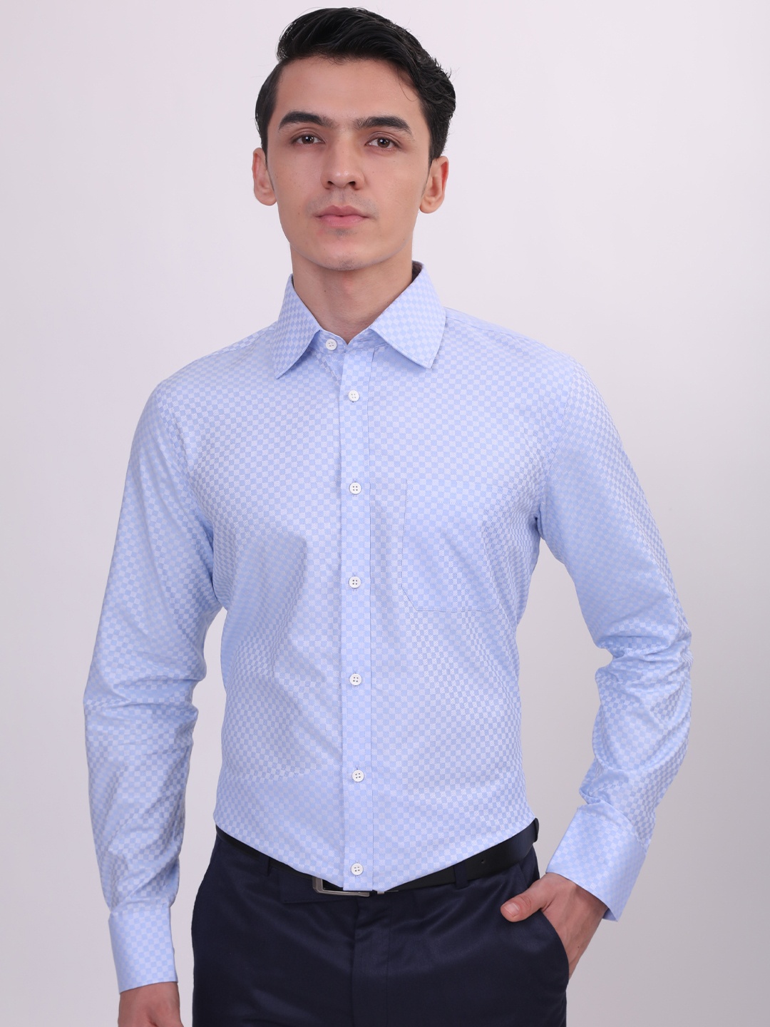 

LOUIS STITCH Comfort Checked Cotton Formal Shirt, Blue