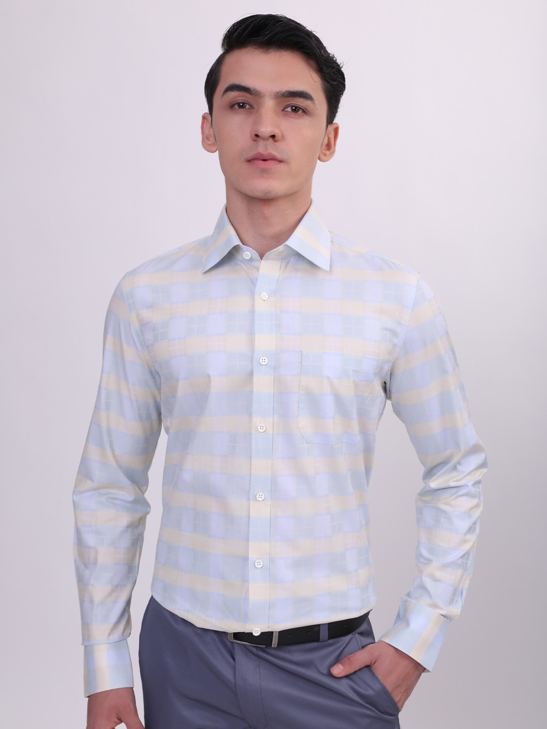 

LOUIS STITCH Comfort Checked Cotton Formal Shirt, Blue