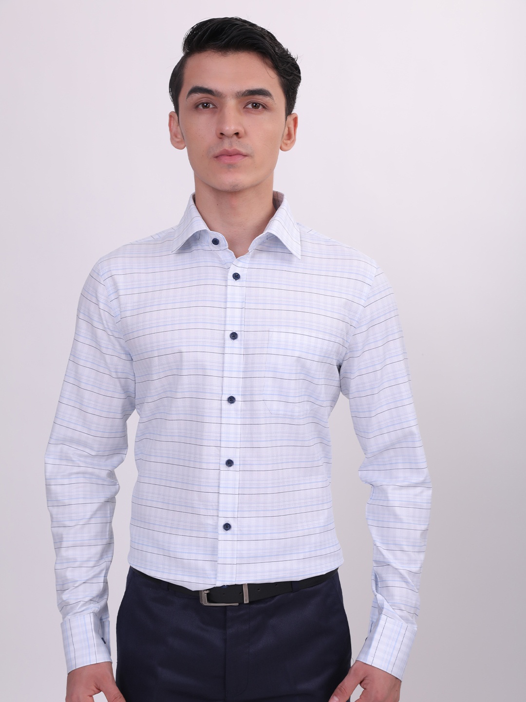 

LOUIS STITCH Comfort Grid Tattersall Checked Cotton Formal Shirt, Blue