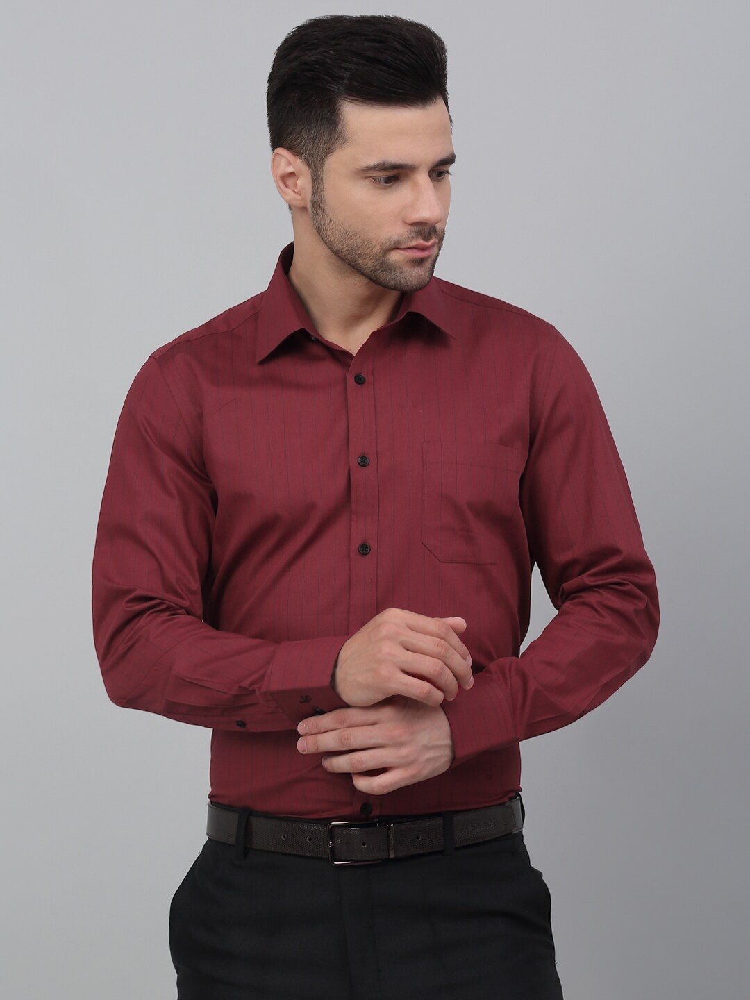 

LOUIS STITCH Comfort Spread Collar Cotton Formal Shirt, Maroon
