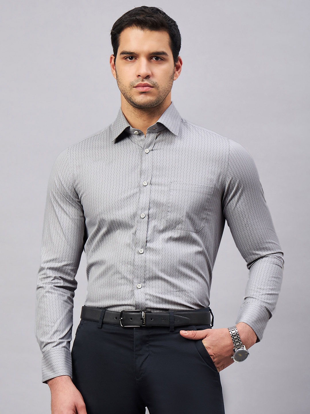 

LOUIS STITCH Comfort Micro Ditsy Printed Cotton Formal Shirt, Grey