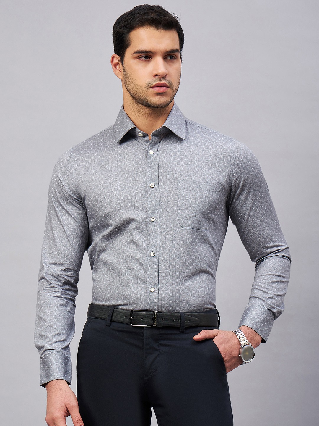

LOUIS STITCH Comfort Micro Ditsy Printed Cotton Formal Shirt, Grey