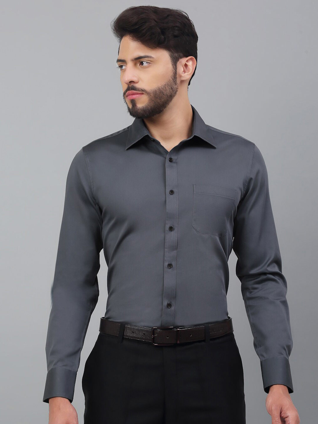 

LOUIS STITCH Comfort Fit Opaque Cotton Formal Shirt, Grey