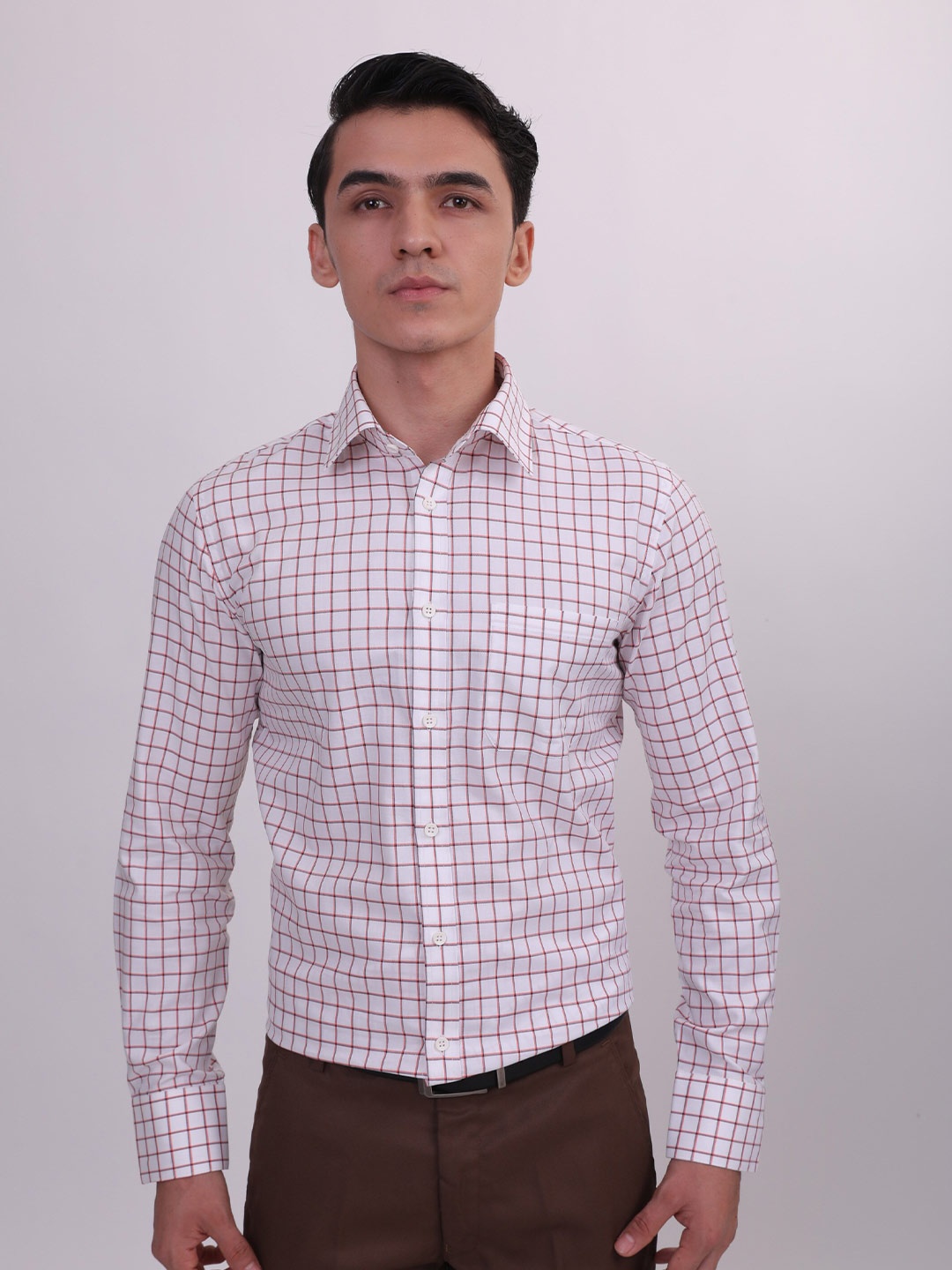 

LOUIS STITCH Comfort Windowpane Checked Cotton Formal Shirt, White