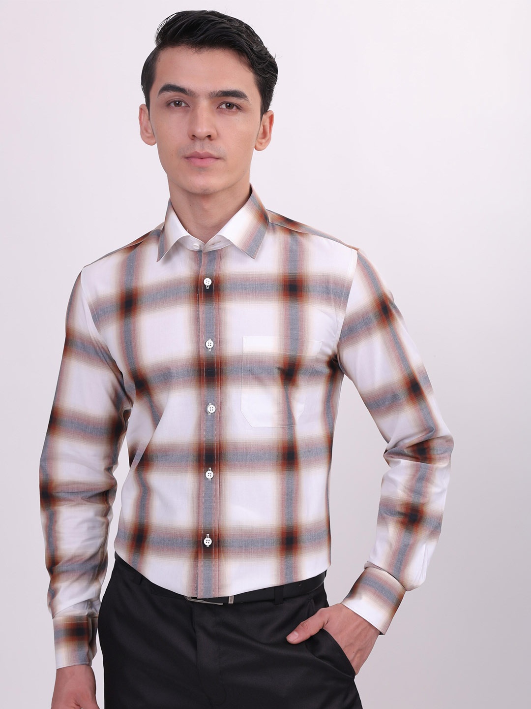 

LOUIS STITCH Checked Comfort Pure Cotton Formal Shirt, White