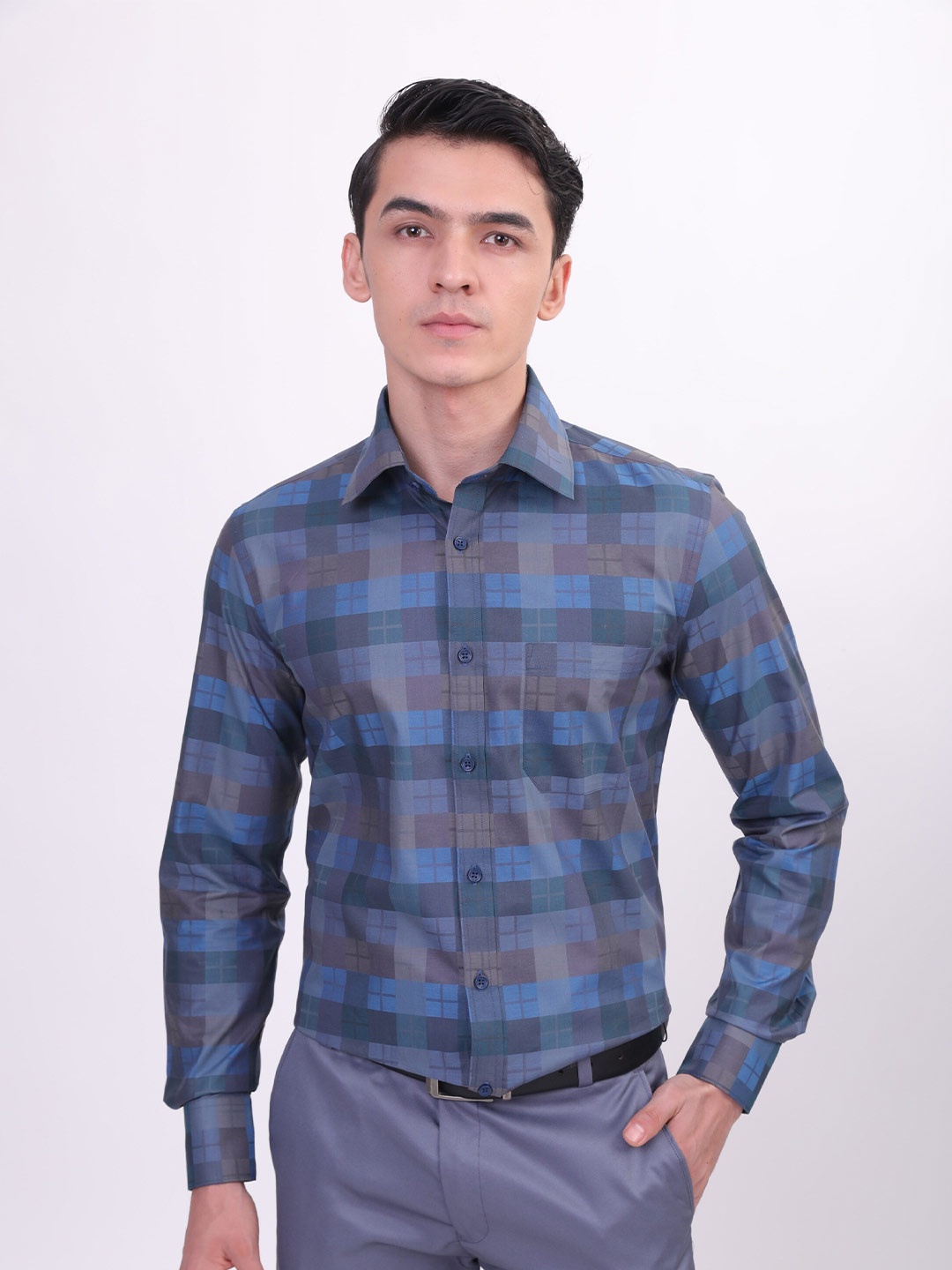 

LOUIS STITCH Comfort Fit Tartan Checked Cotton Formal Shirt, Blue