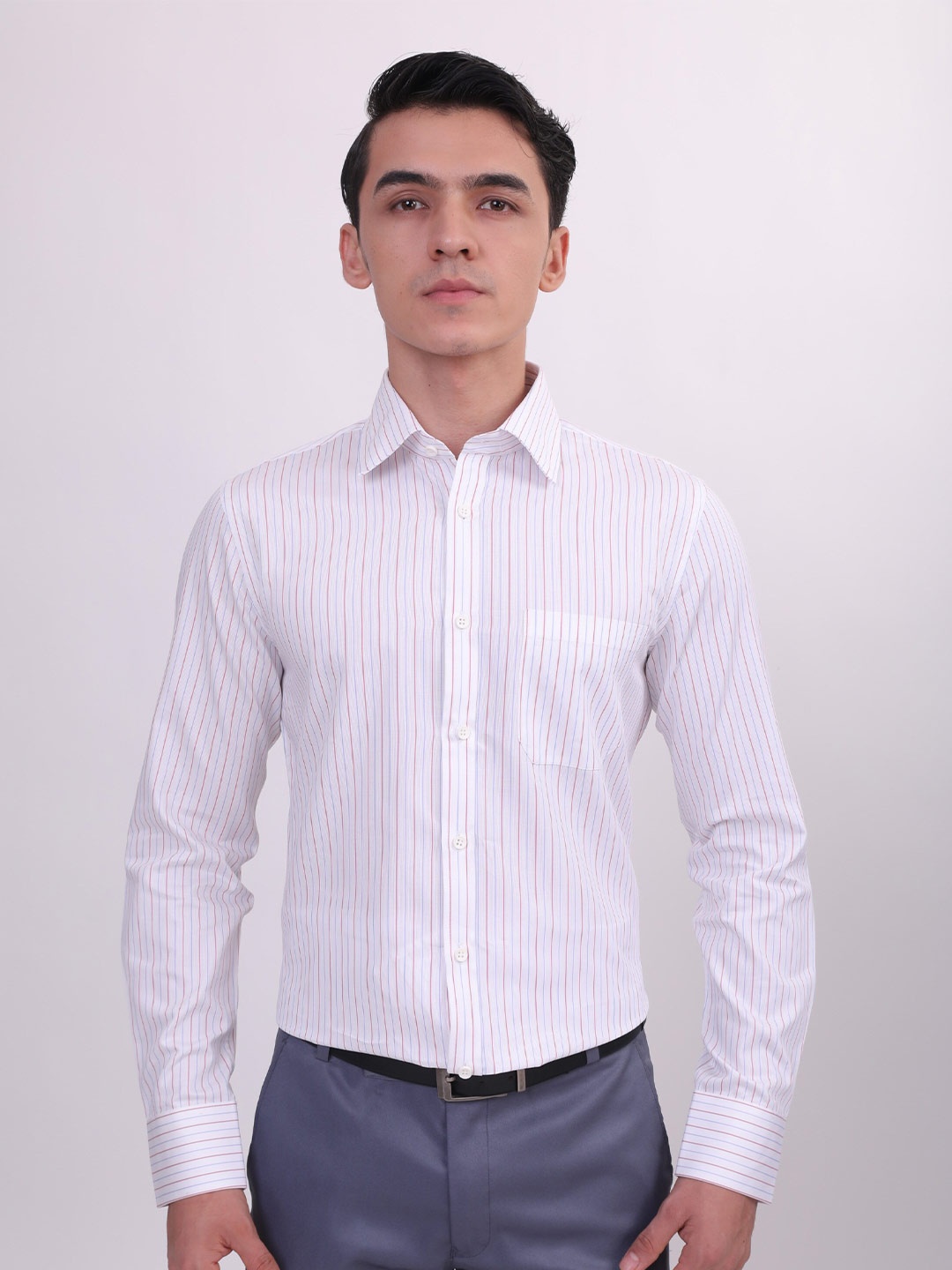 

LOUIS STITCH Comfort Vertical Striped Cotton Formal Shirt, White