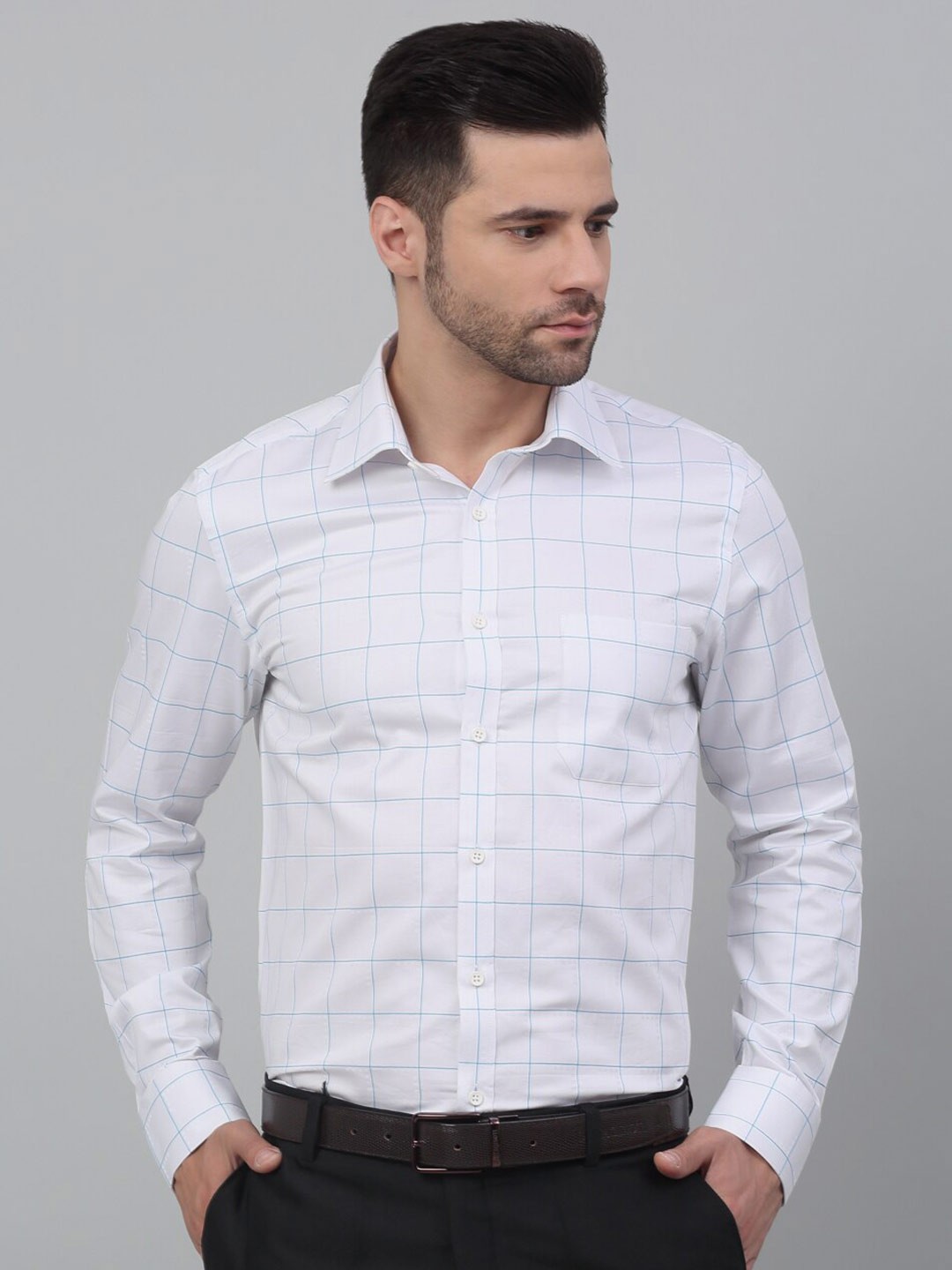 

LOUIS STITCH Windowpane Checked Comfort Pure Cotton Formal Shirt, White