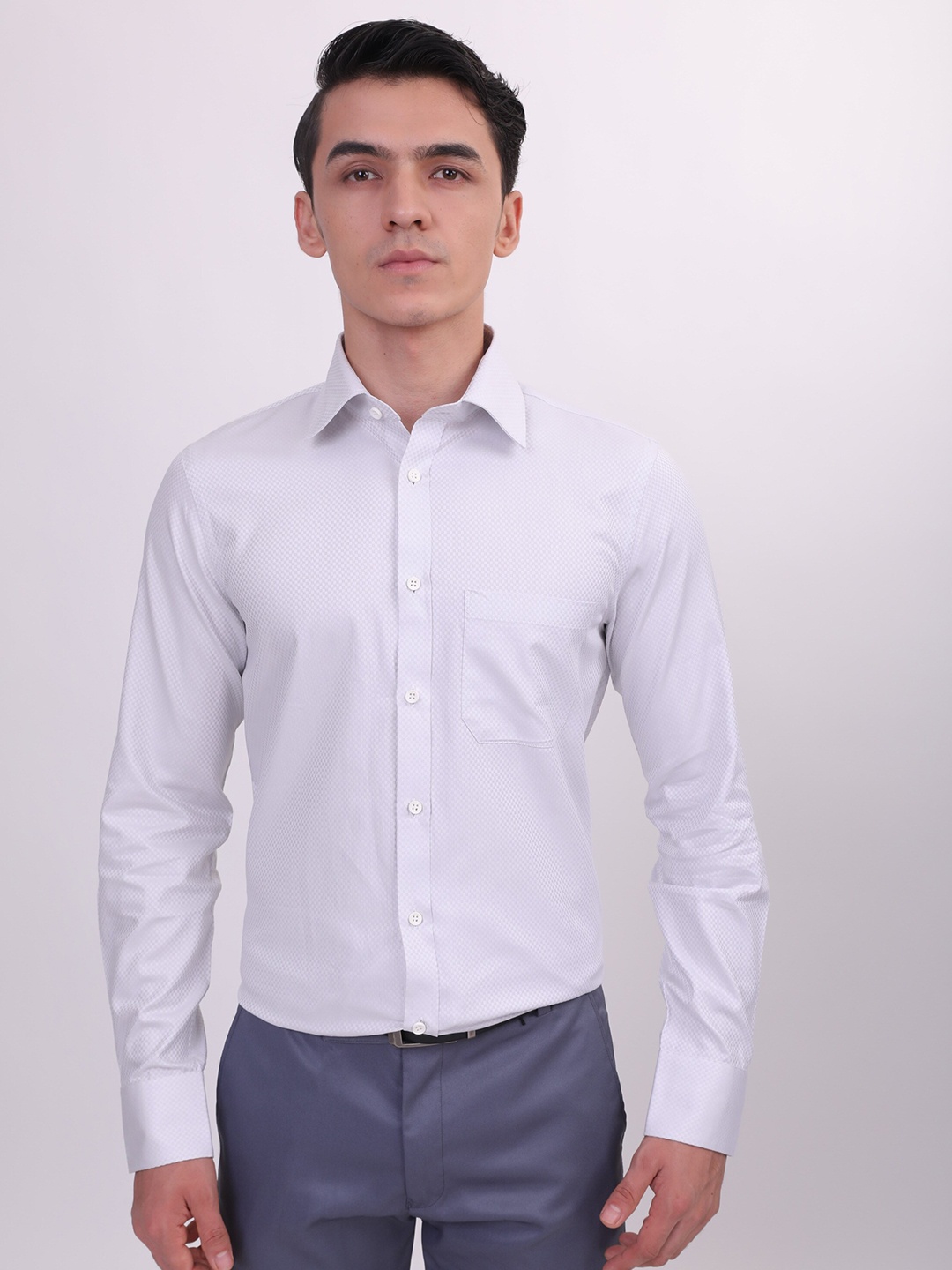 

LOUIS STITCH Comfort Fit Micro Checks Self Design Cotton Formal Shirt, Grey