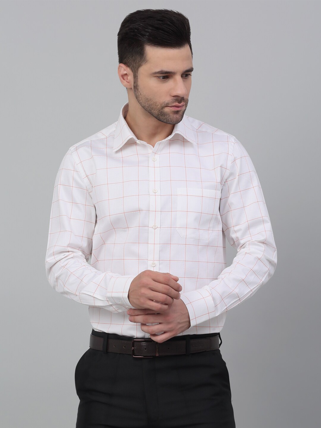 

LOUIS STITCH Comfort Windowpane Checked Cotton Formal Shirt, White
