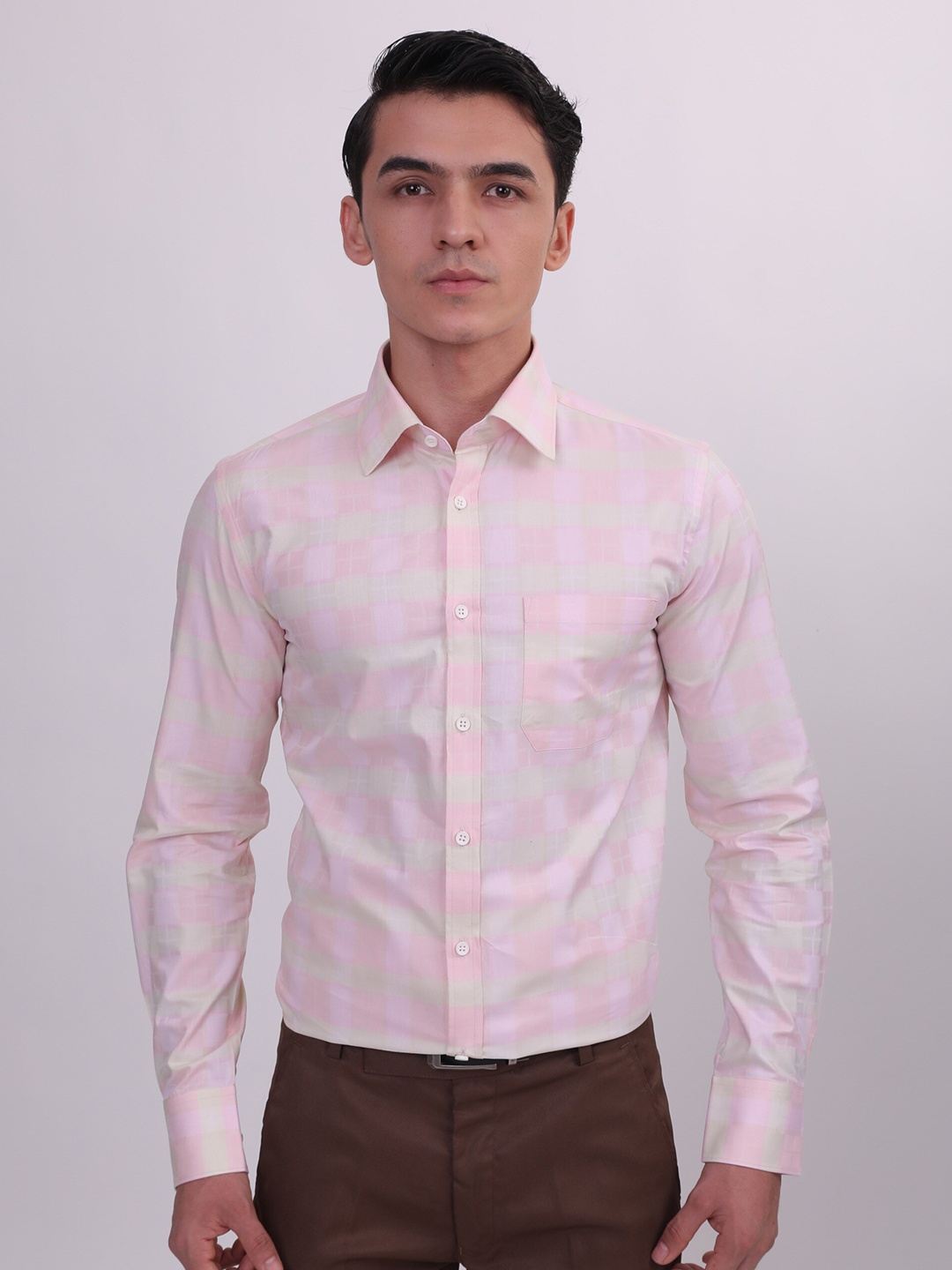 

LOUIS STITCH Comfort Fit Tartan Checked Cotton Formal Shirt, Pink