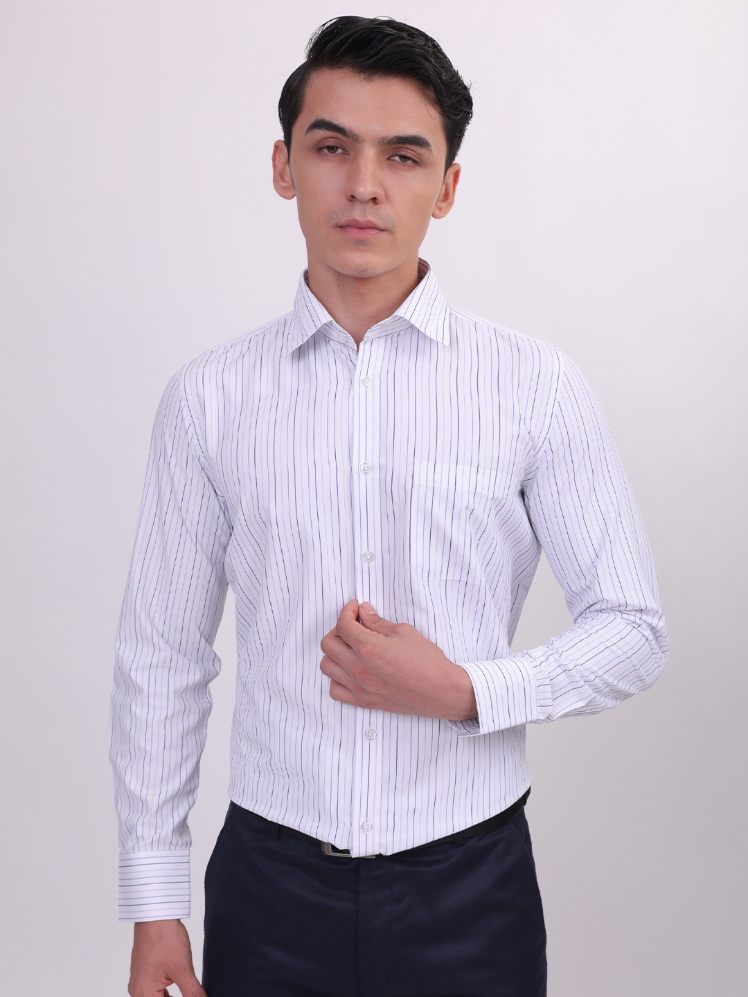 

LOUIS STITCH Vertical Striped Comfort Pure Cotton Formal Shirt, White