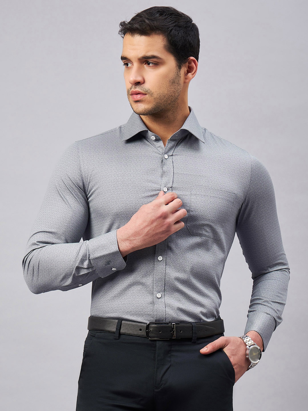 

LOUIS STITCH Comfort self Design Cotton Formal Shirt, Grey