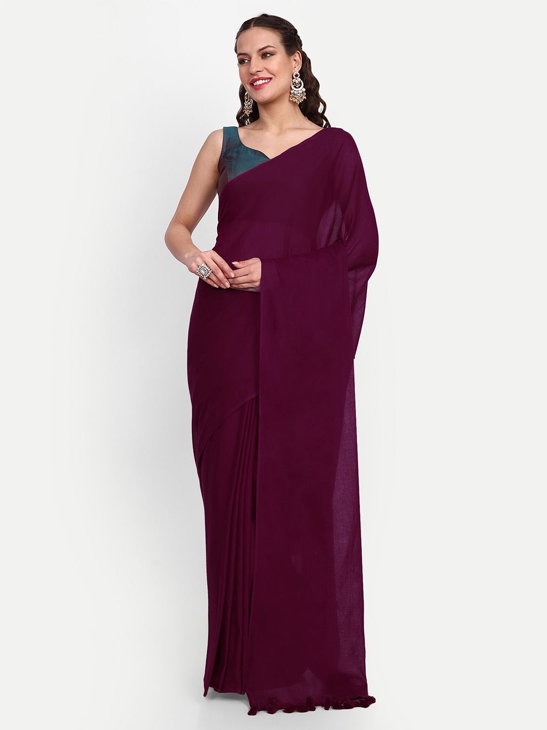 

SAZRIKA Pure Cotton Saree, Purple