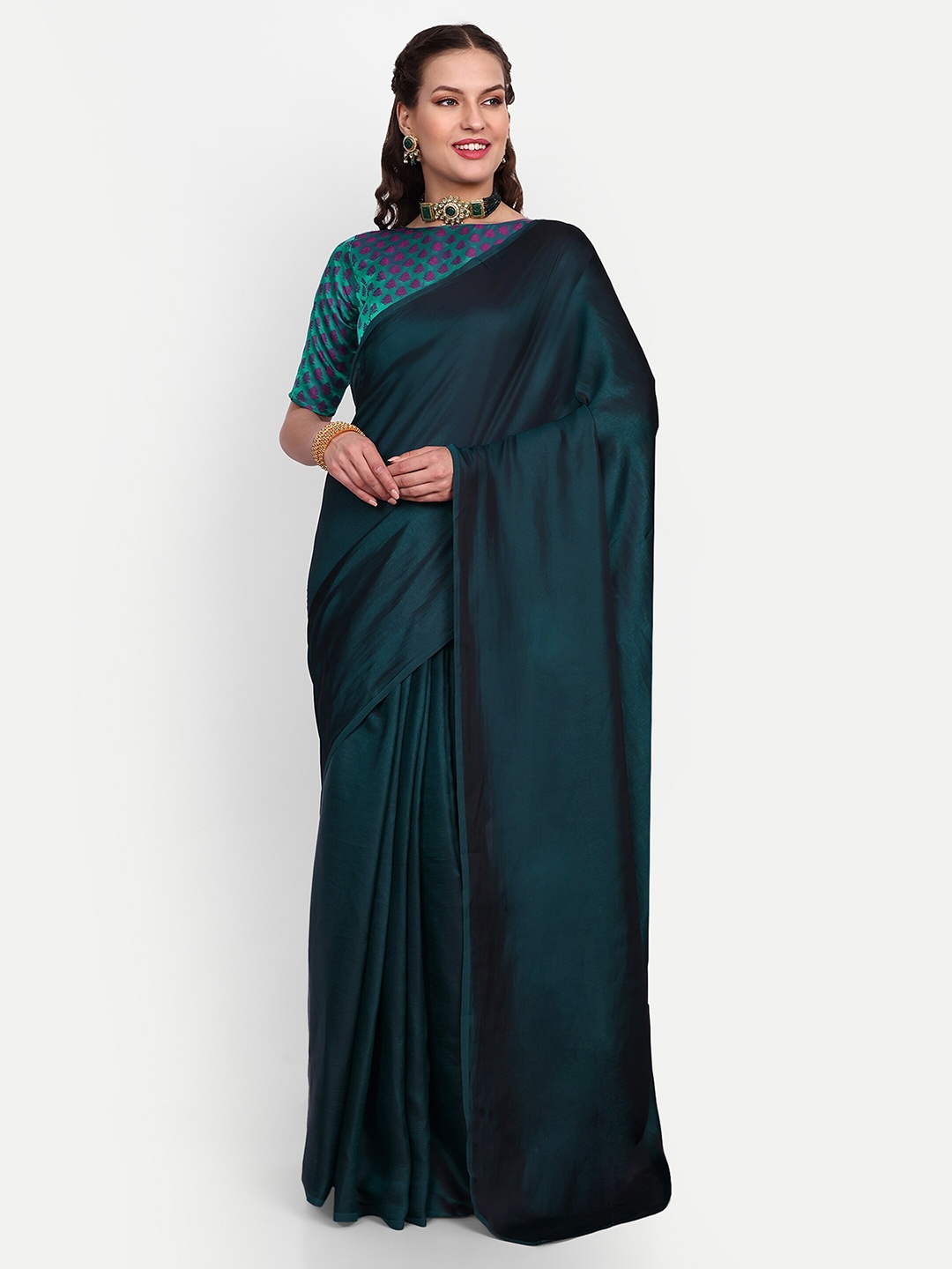 

SAZRIKA Pure Silk Saree With Blouse Piece, Green