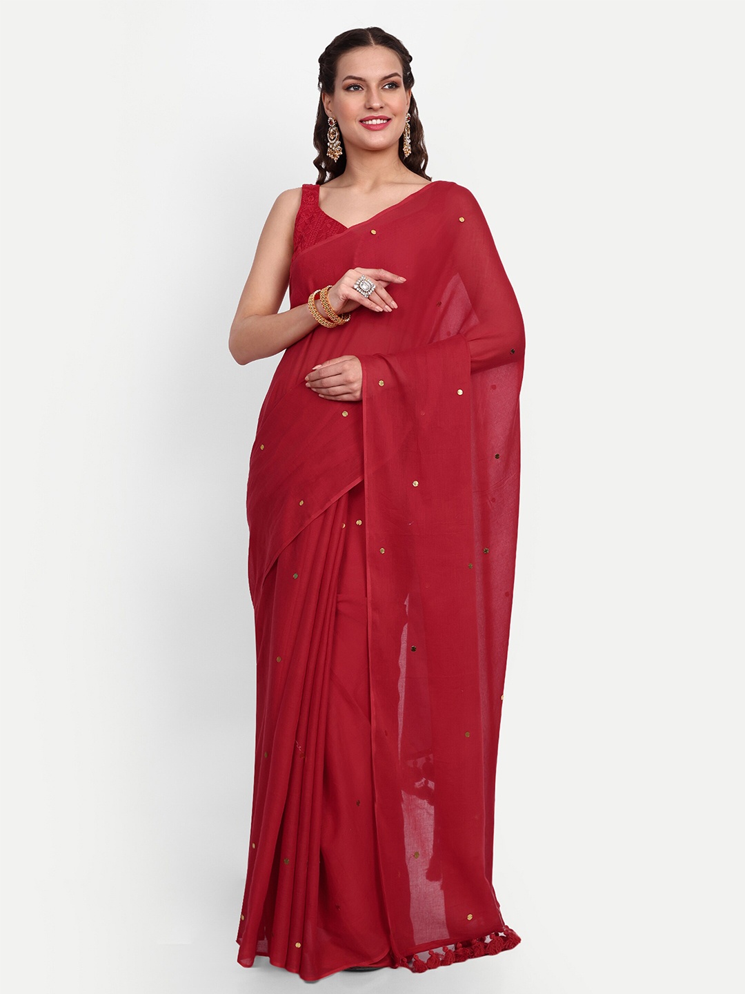 

SAZRIKA Embellished Saree, Red