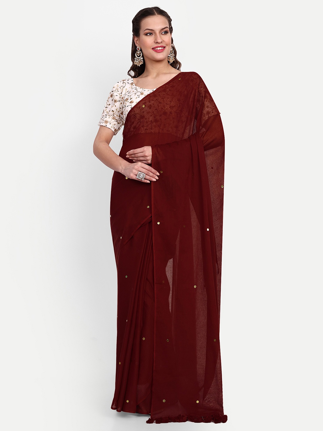 

SAZRIKA Embellished Embroidered Saree, Maroon