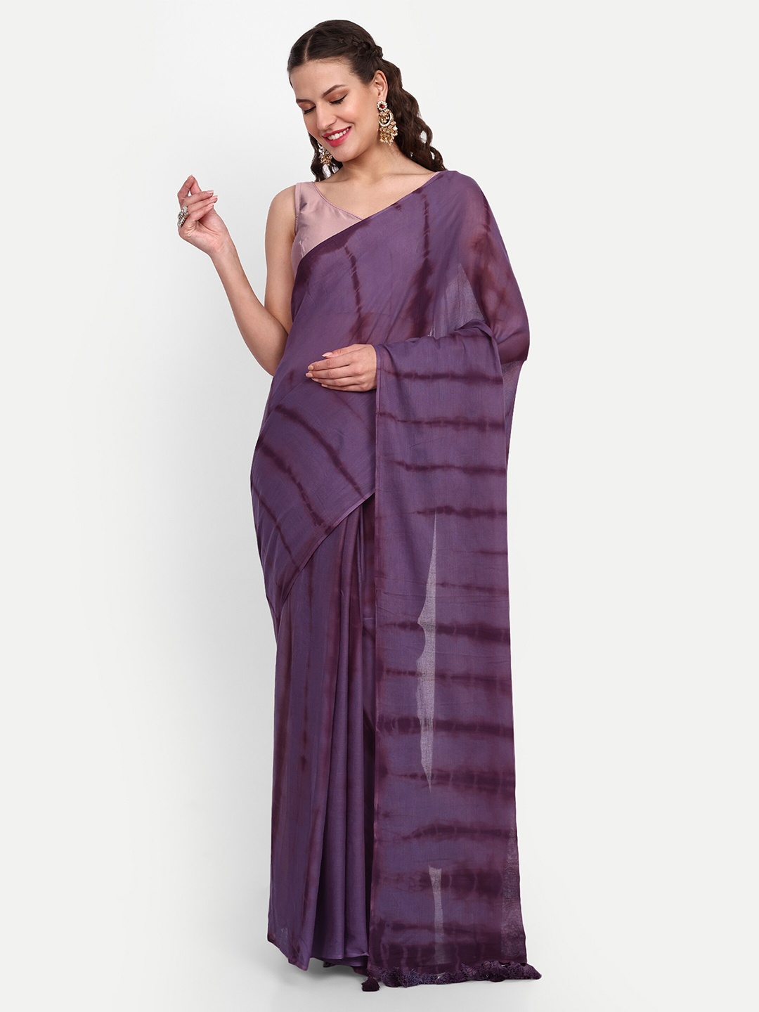 

SAZRIKA Tie & Dye Saree With Blouse Piece, Purple