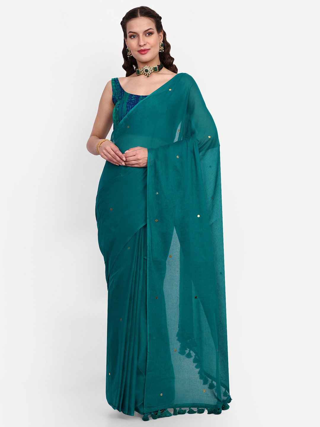 

SAZRIKA Embellished Saree, Teal