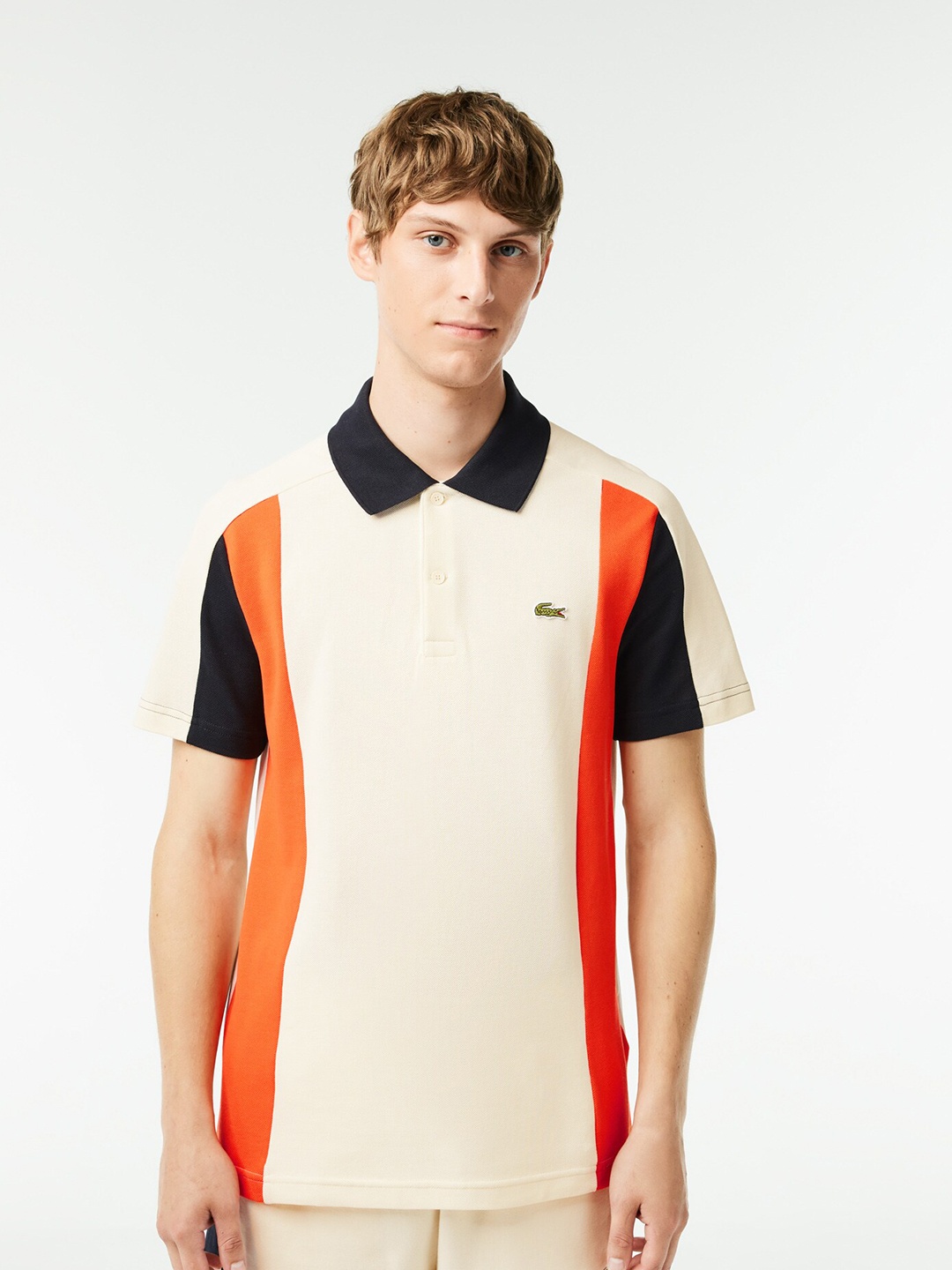 

Lacoste Colorblocked Polo Collar Short Sleeve Cotton T-Shirt, Beige