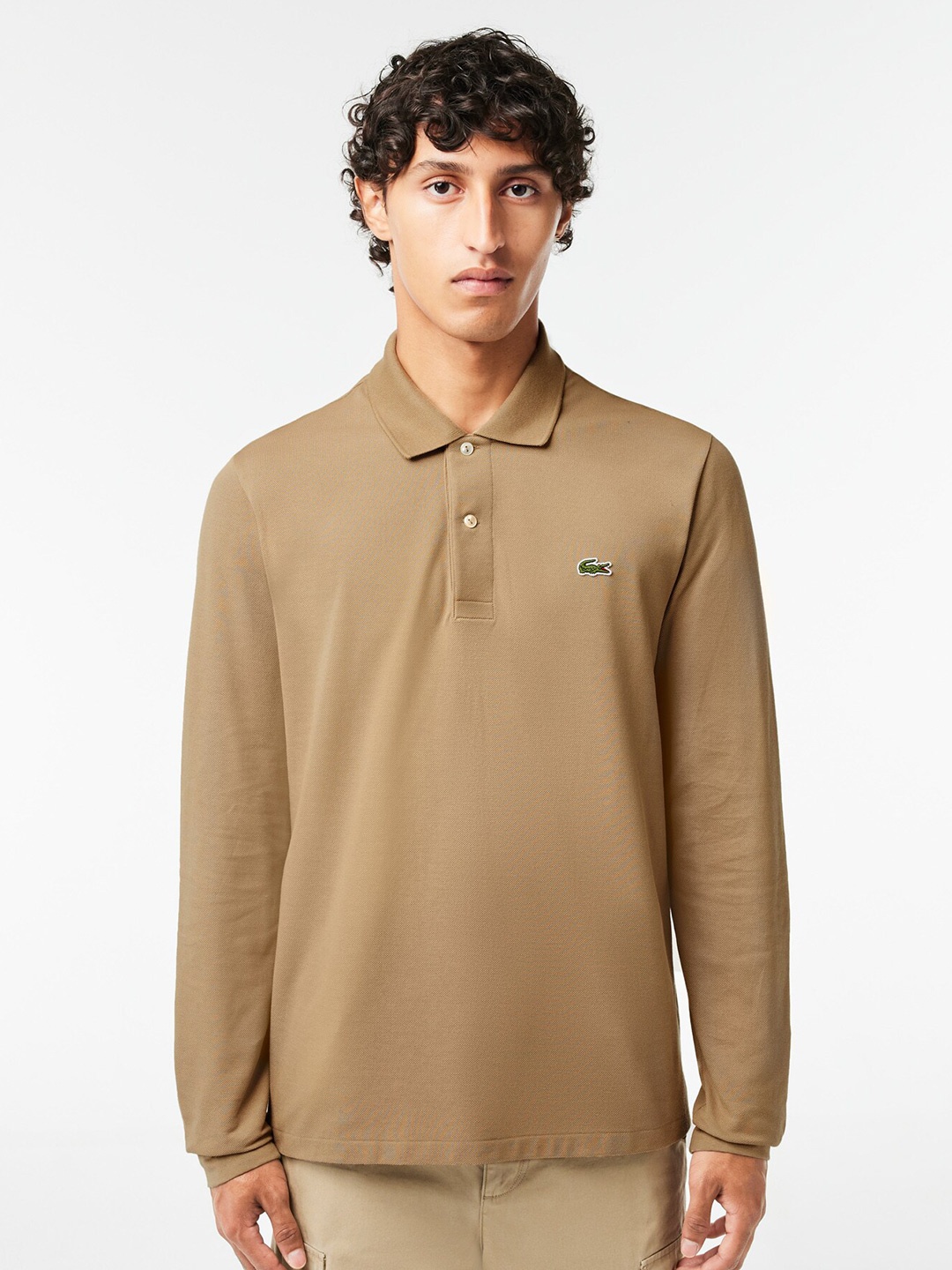 

Lacoste Polo Collar Long Sleeves Regular Fit Cotton T-shirt, Beige