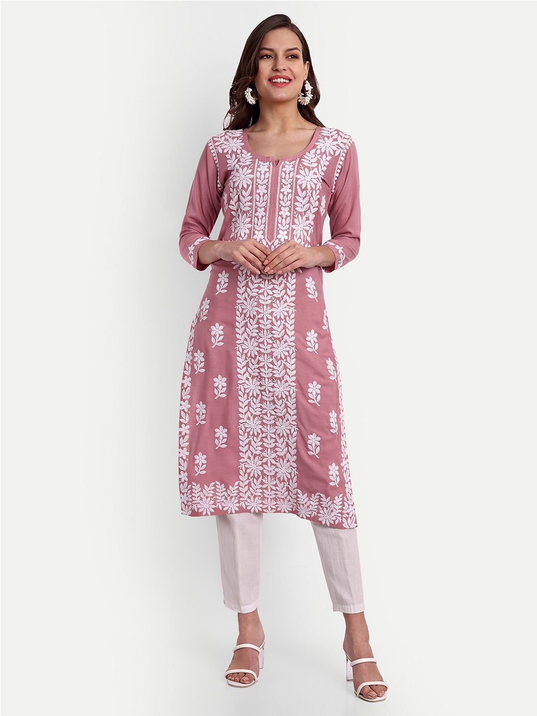 

SAZRIKA Floral Embroidered Straight Kurta, Pink