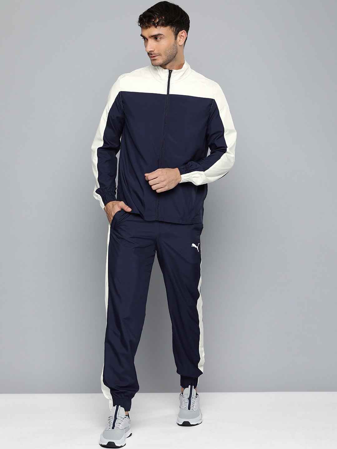 

Puma dryCELL Colourblocked Mock Collar Jacket With Track Pant Training Tracksuit, Navy blue