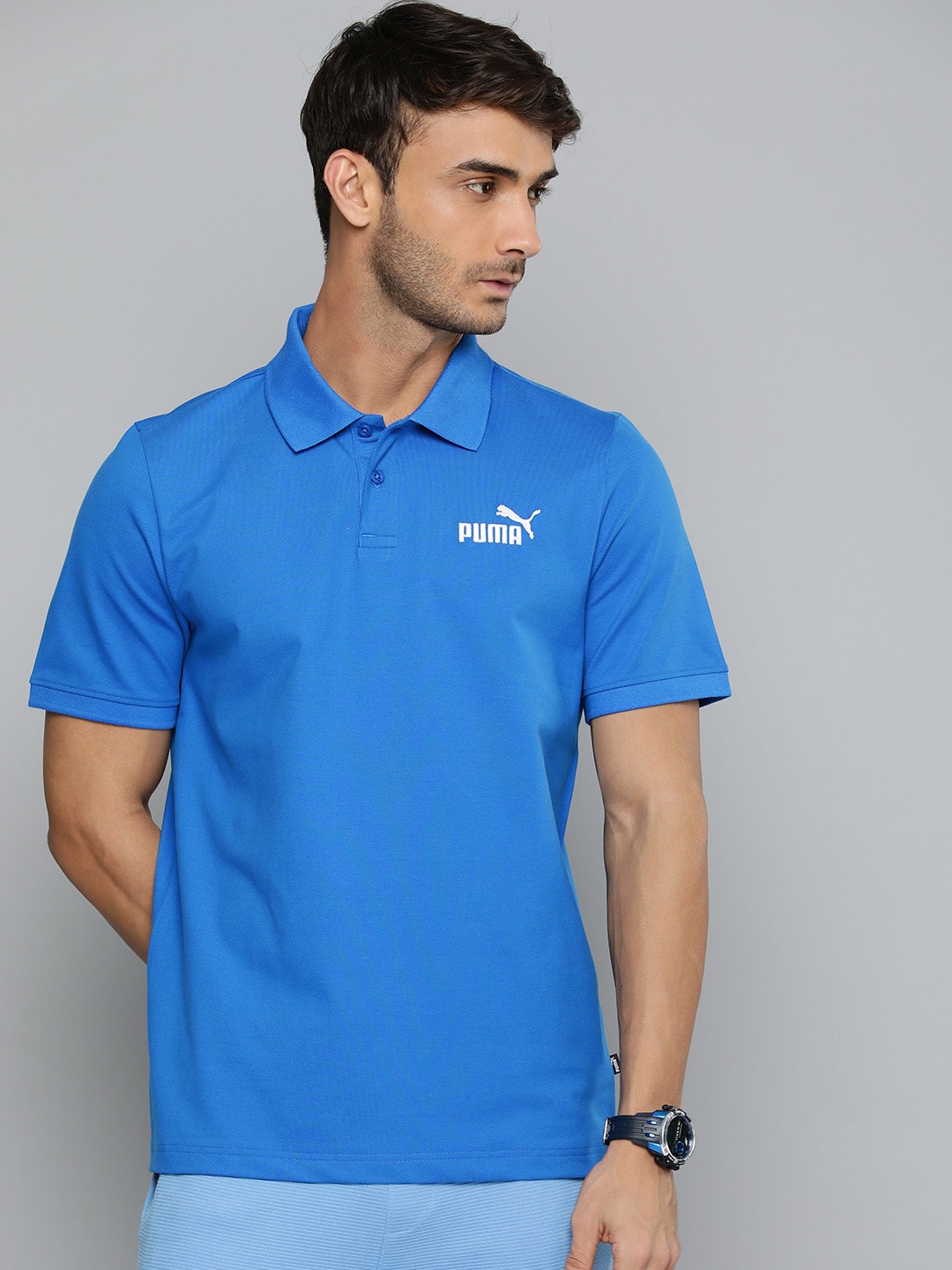 

Puma Brand Logo Embroidered Ess Pique Polo Collar T-shirt, Blue