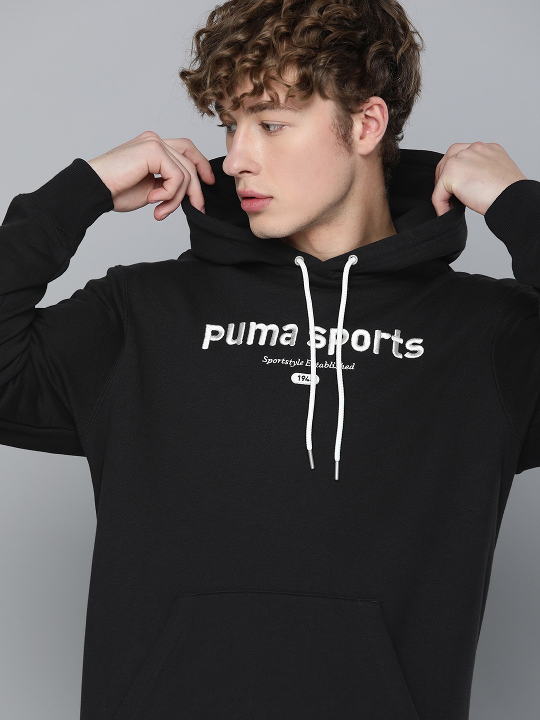 

Puma Pure Cotton Brand Logo Embroidered Hooded Sweatshirt, Black