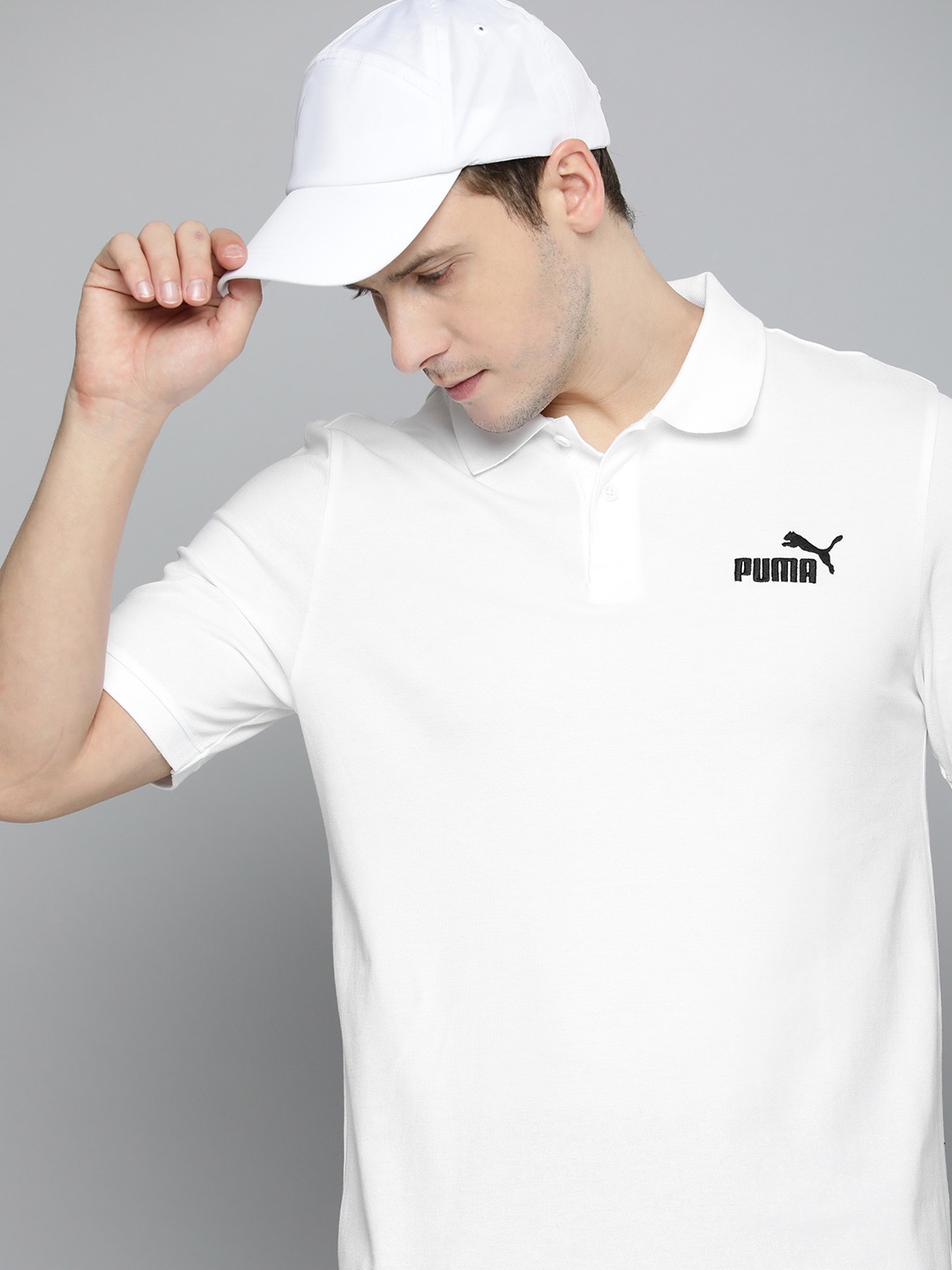 

Puma Brand Logo Embroidered Ess Pique Polo Collar T-shirt, White