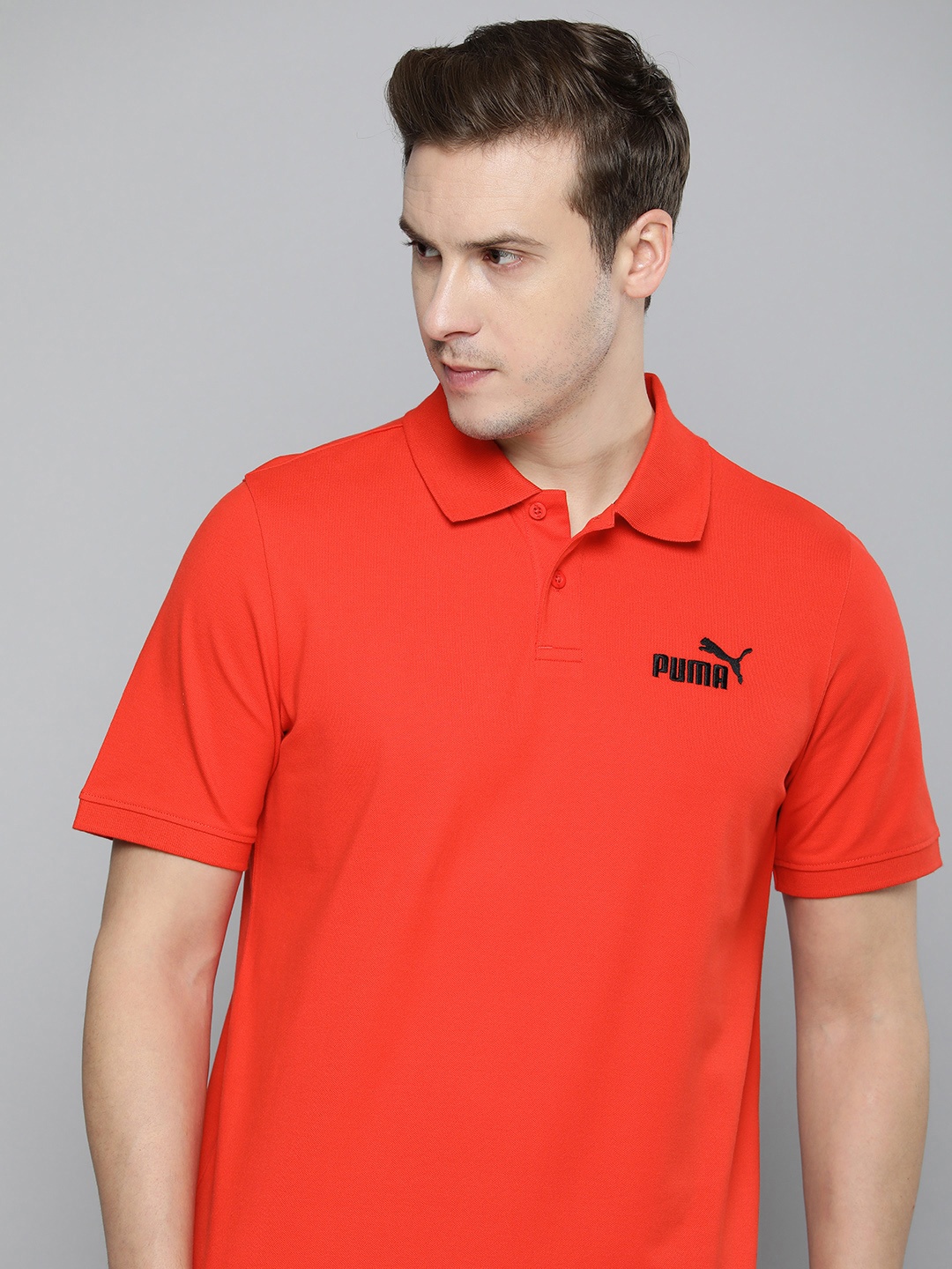 

Puma Brand Logo Embroidered Ess Pique Polo Collar T-shirt, Red