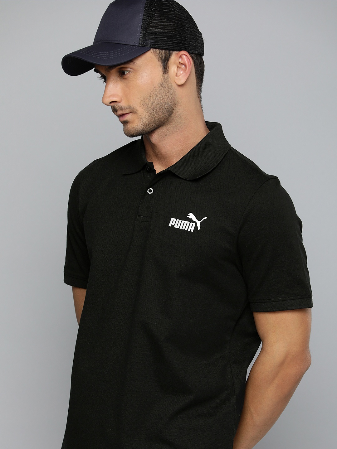 

Puma Brand Logo Embroidered Ess Pique Polo Collar T-shirt, Black