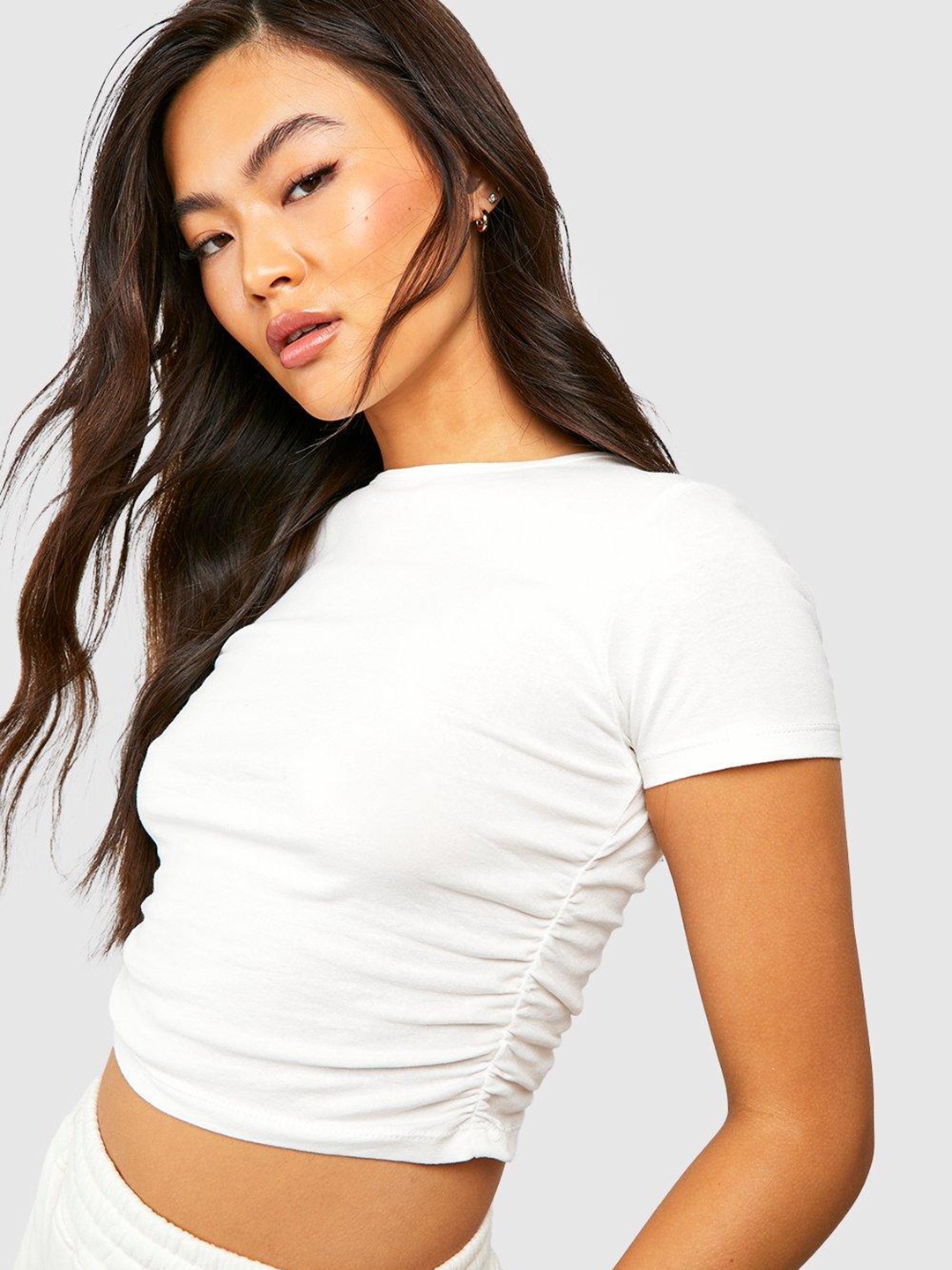 

Boohoo Ruched Crop Top, White