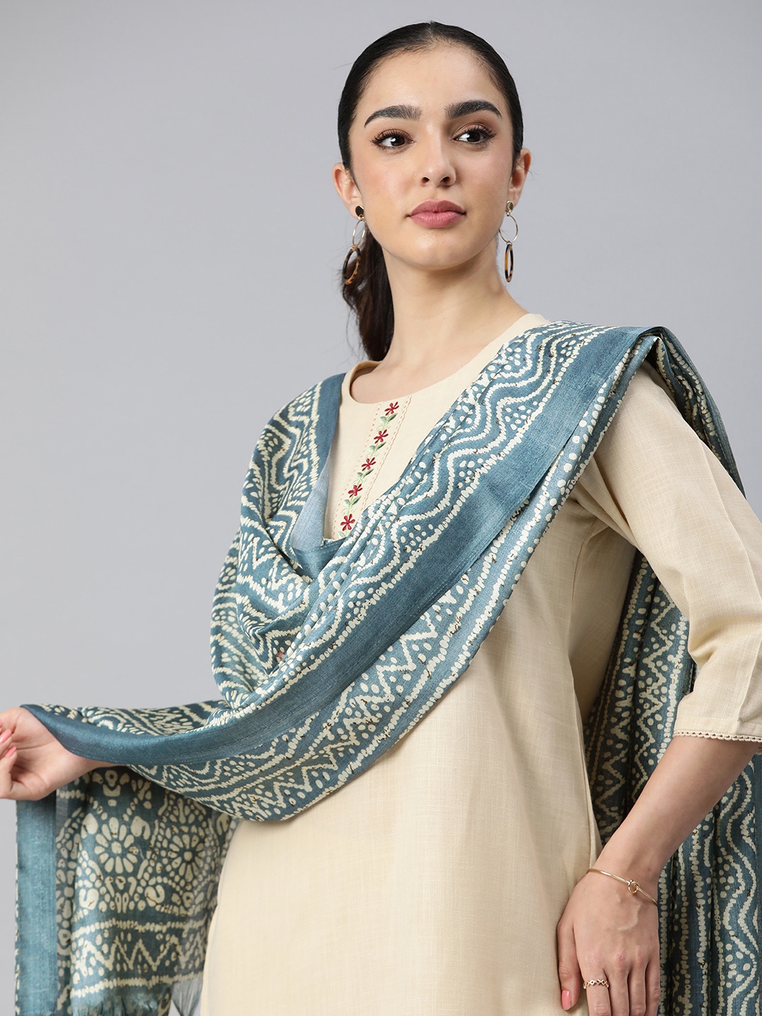 

Rani Saahiba Printed Art Silk Dupatta, Grey